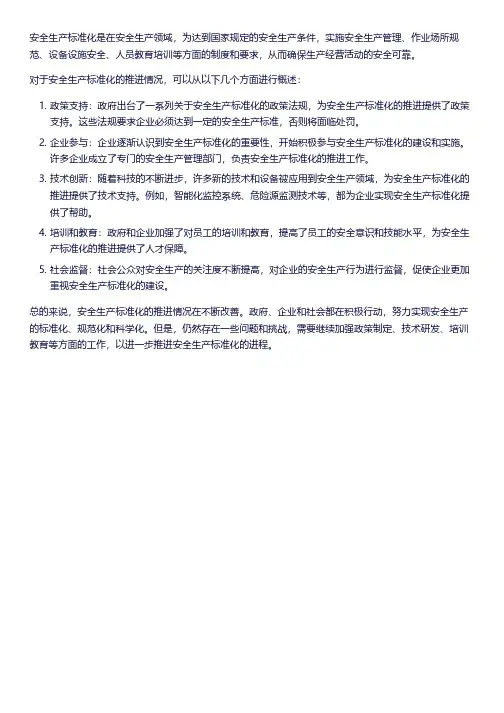 安全生产标准化推进情况