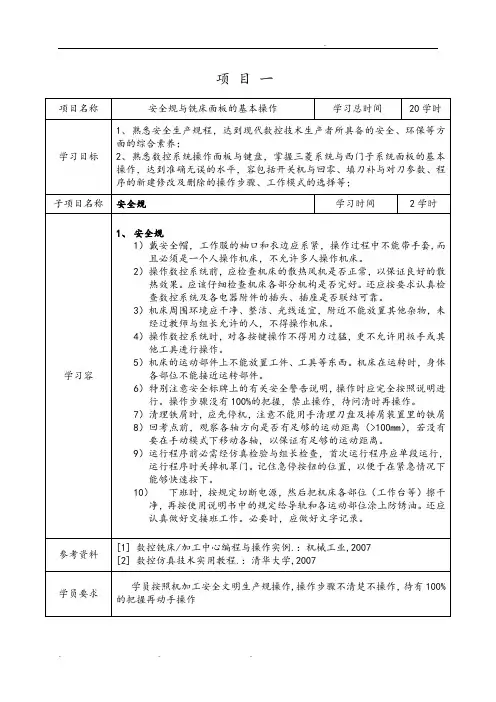 数控铣床的基本操作(三菱、西门子802S系统)