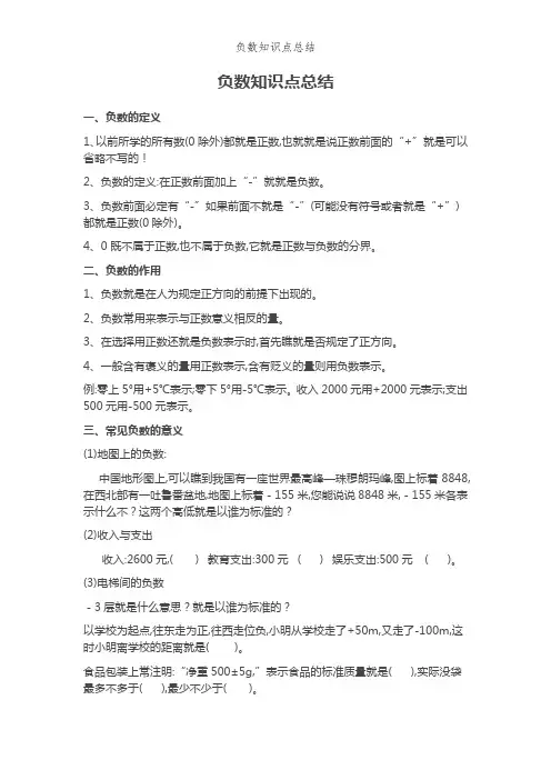 负数知识点总结