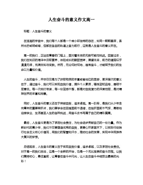 人生奋斗的意义作文高一