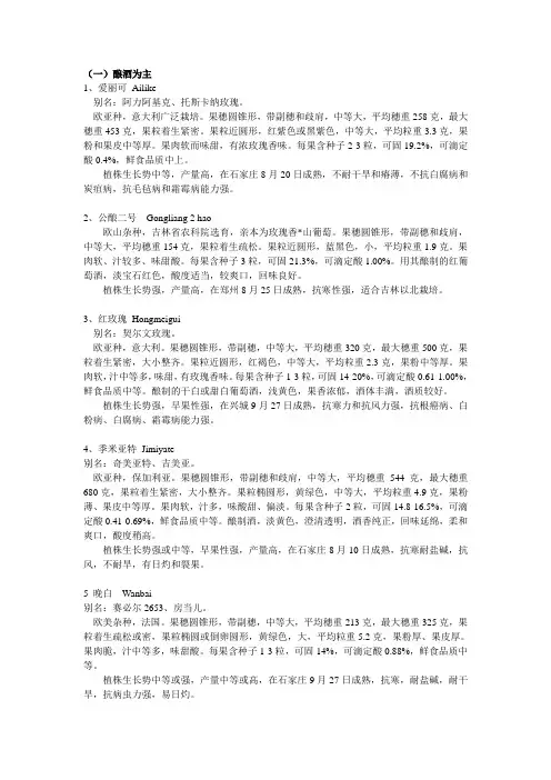 葡萄酿酒与鲜食兼用葡萄品种介绍