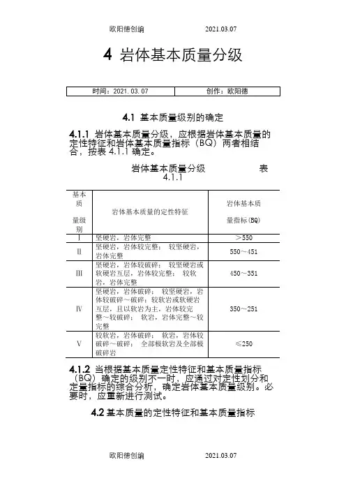 岩体质量等级之欧阳德创编