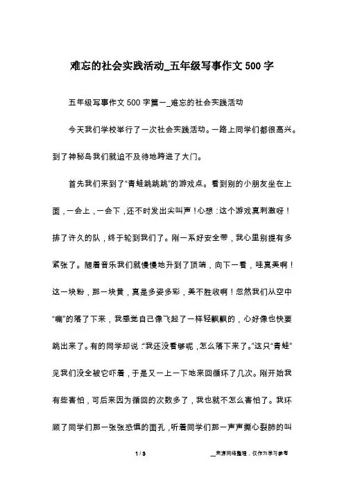 难忘的社会实践活动_五年级写事作文500字