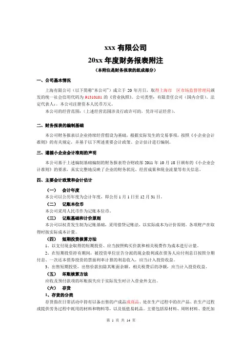 03财务报表附注小(某公司2017年)