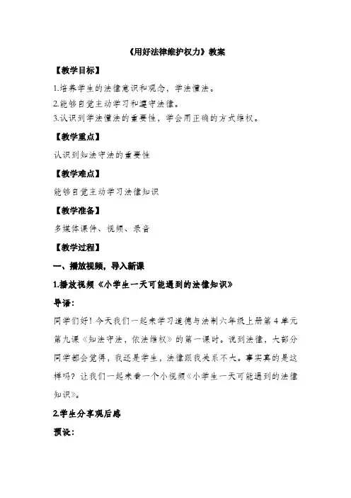 《用好法律维护权力》教案