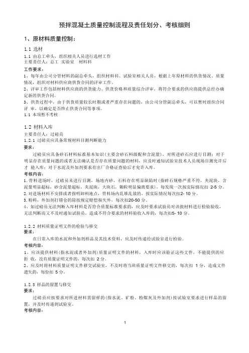 商品混凝土公司各部门质量岗位控制考核细则.
