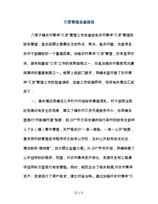 三资管理自查报告