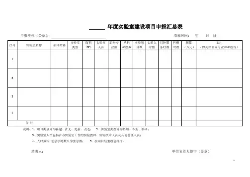 实验室建设项目申报汇总表模版