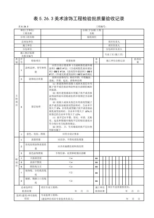 表5.26.3美术涂饰工程检验批质量验收记录