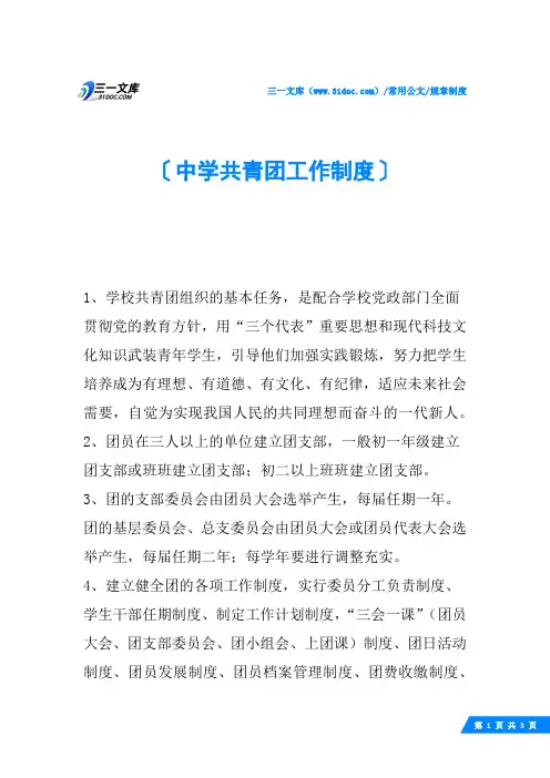 中学共青团工作制度