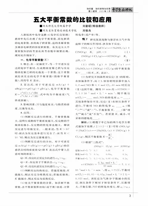 五大平衡常数的比较和应用