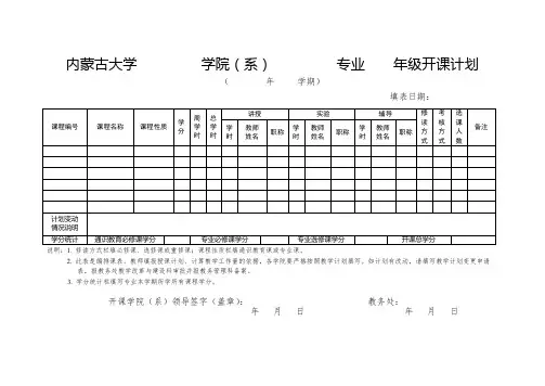 内蒙古大学开课计划表一