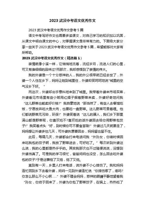2023武汉中考语文优秀作文