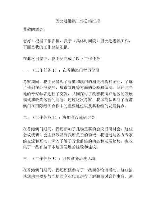 因公赴港澳工作总结汇报