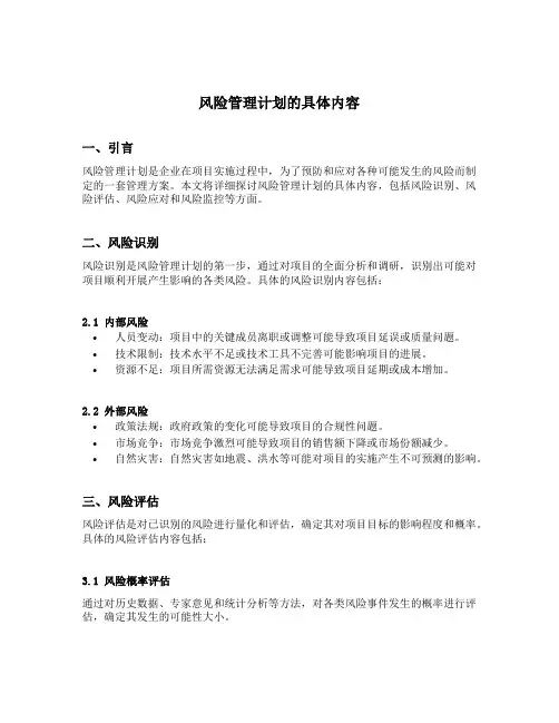 风险管理计划的具体内容