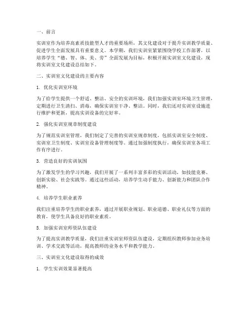 实训室文化建设总结范文