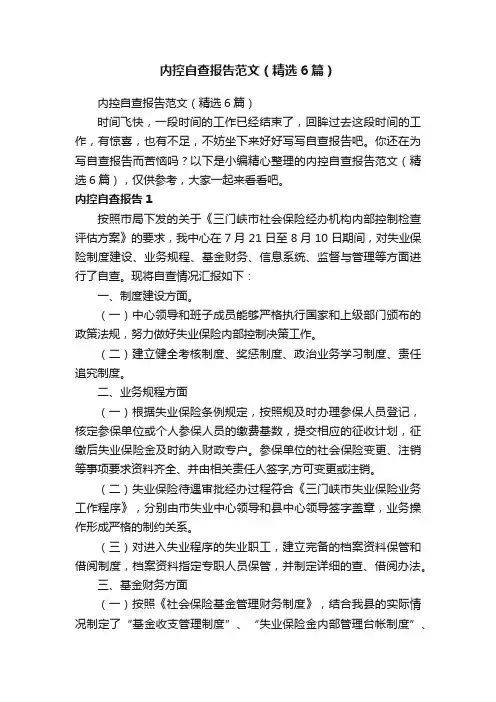 内控自查报告范文（精选6篇）