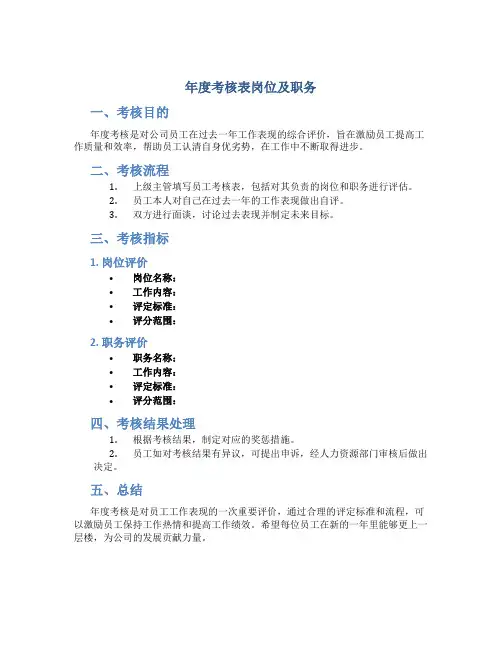 年度考核表岗位及职务