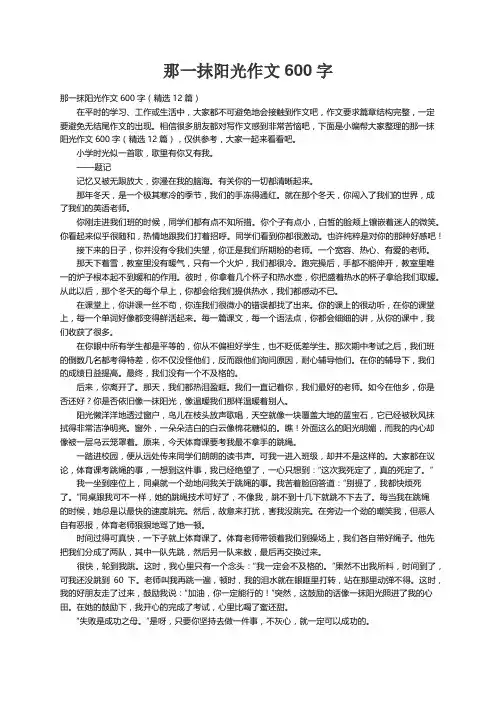 那一抹阳光作文600字（精选12篇）