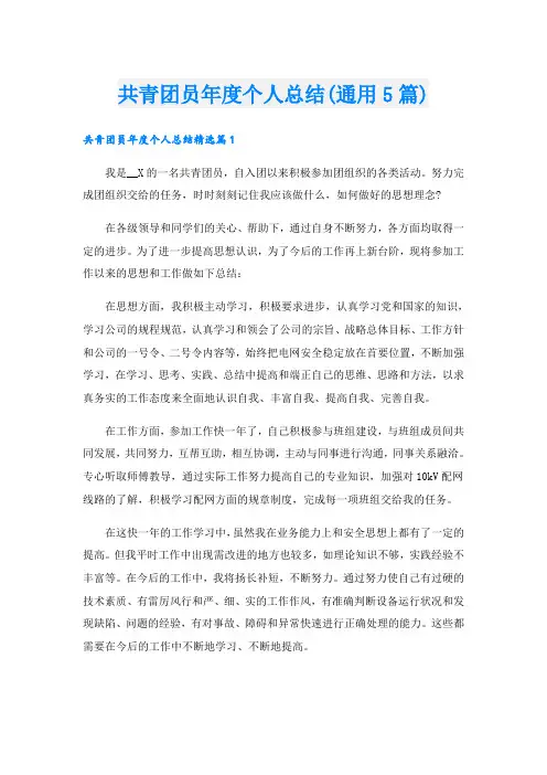 共青团员年度个人总结(通用5篇)