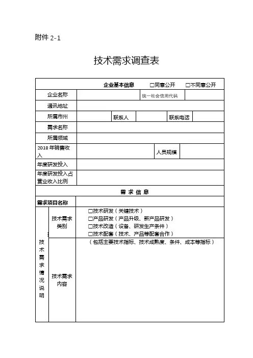 技术需求调查表【模板】