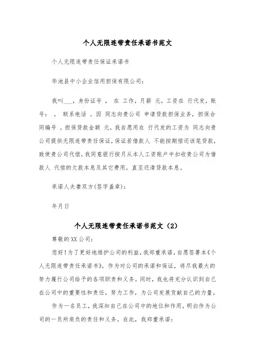 个人无限连带责任承诺书范文（2篇）
