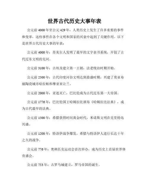世界古代历史大事年表