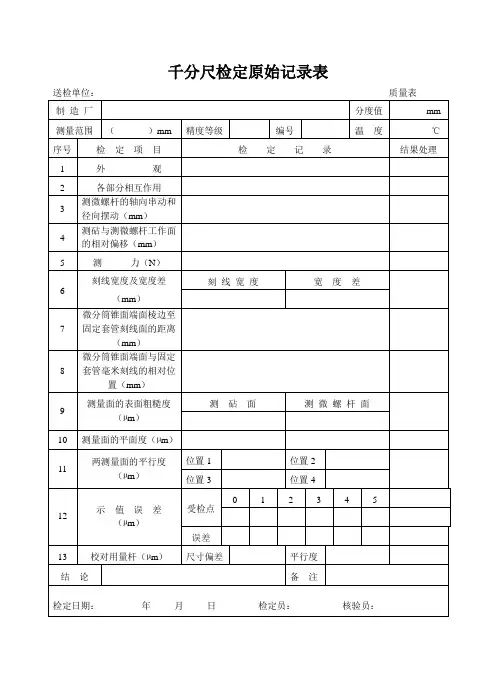 千分尺检定原始记录表