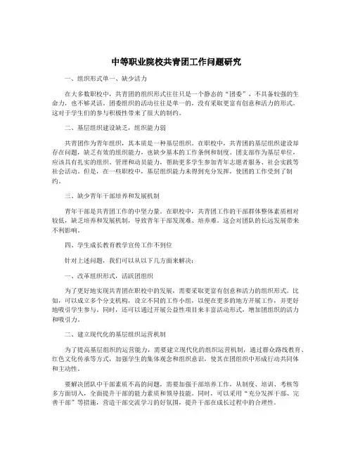 中等职业院校共青团工作问题研究