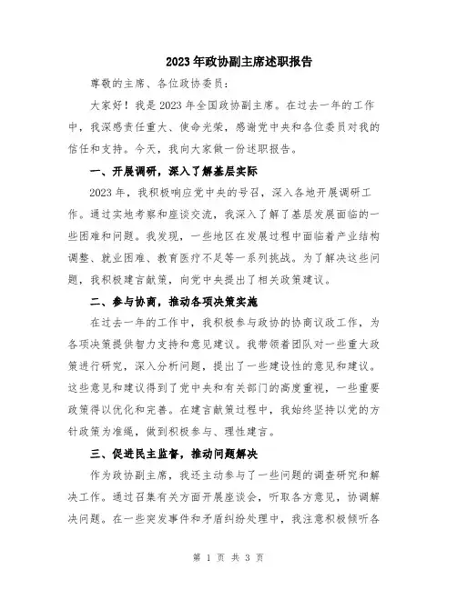 2023年政协副主席述职报告