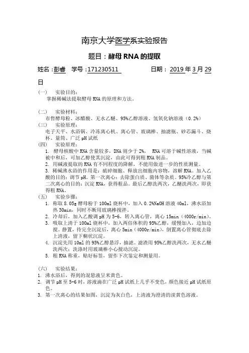 生化实验3 RNA提取