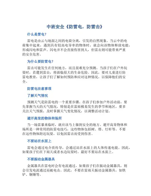 中班安全《防雷电,防雷击》