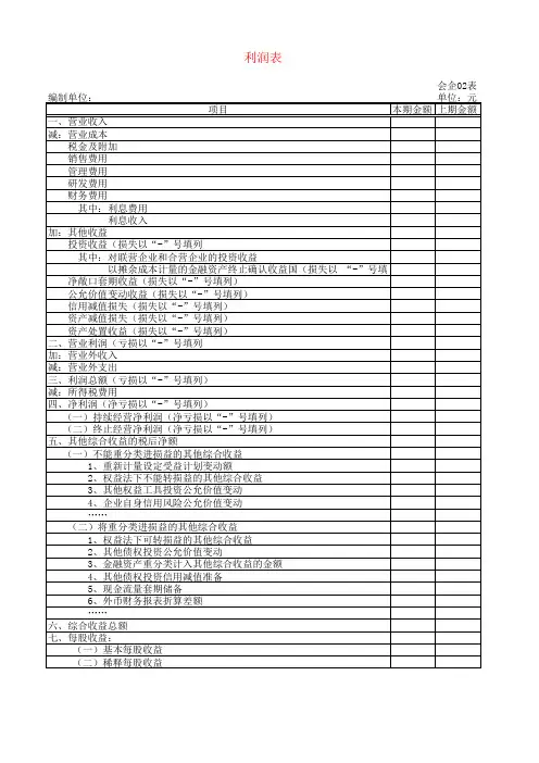 2019年财务报表  最新最全