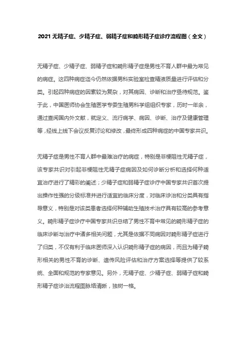 2021无精子症、少精子症、弱精子症和畸形精子症诊疗流程图(全文)