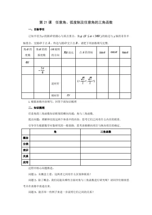 任意角、弧度制及任意角的三角函数复习学案