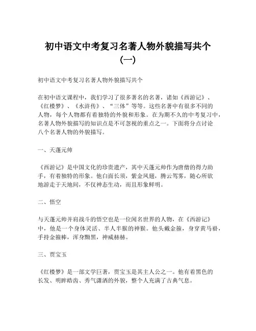 初中语文中考复习名著人物外貌描写共个 (一)