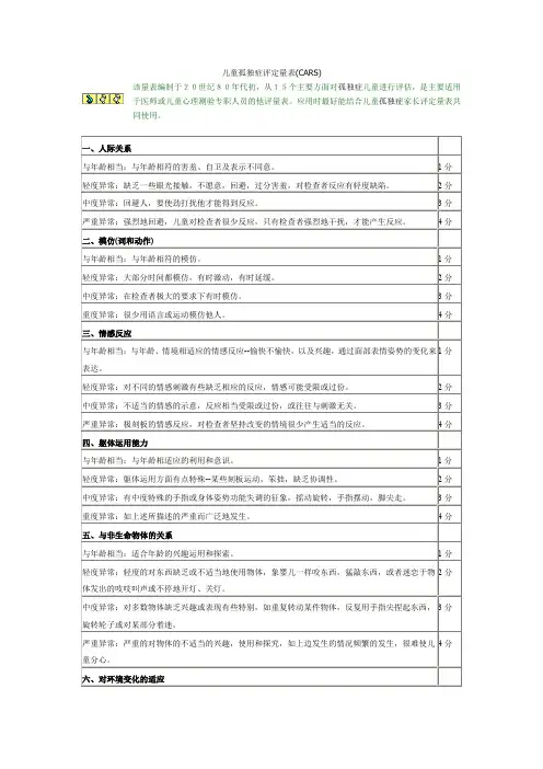儿童孤独症评定量表(CARS)