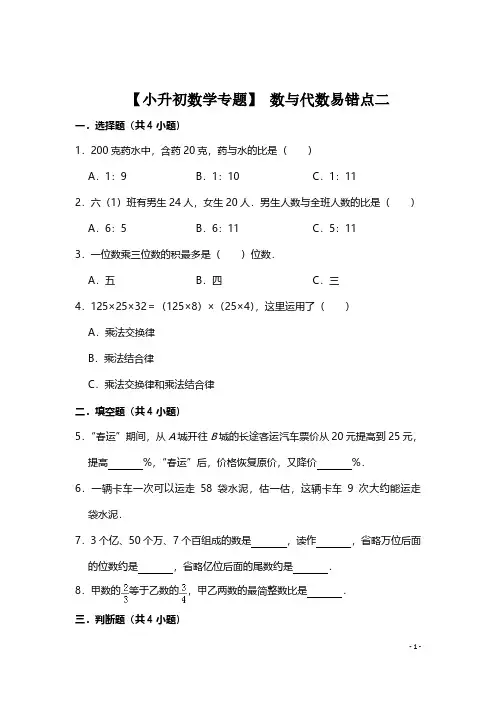【升初数学专题】数与代数易错点二(后附参考答案与试题解析)