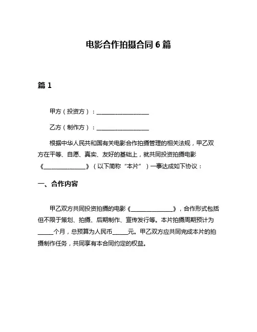 电影合作拍摄合同6篇