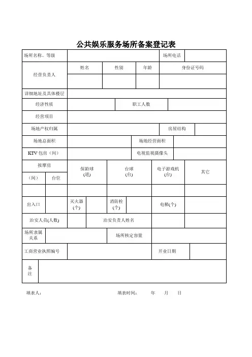 公共娱乐场所备案登记表