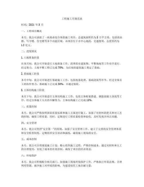 工程施工月报范表