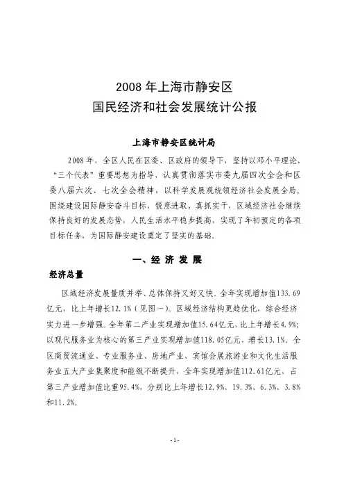 2008年上海市静安区国民经济和社会发展统计公报