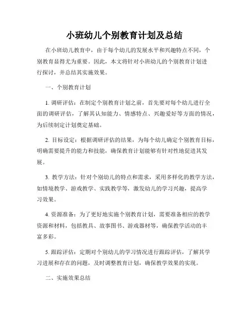 小班幼儿个别教育计划及总结