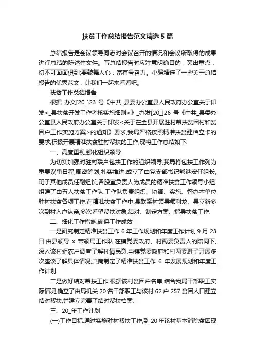 扶贫工作总结报告范文精选5篇