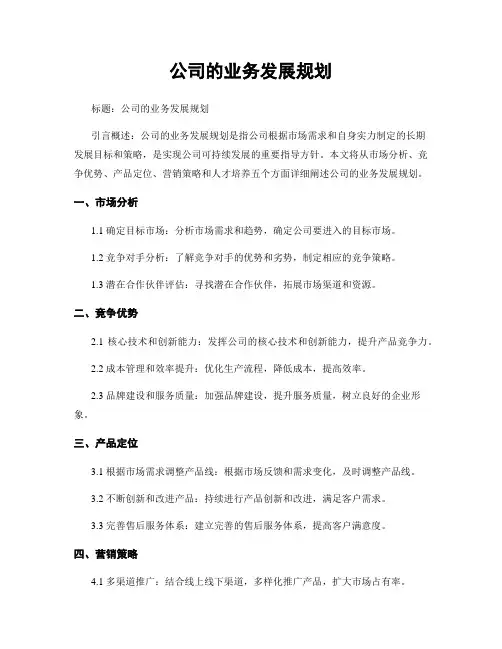 公司的业务发展规划