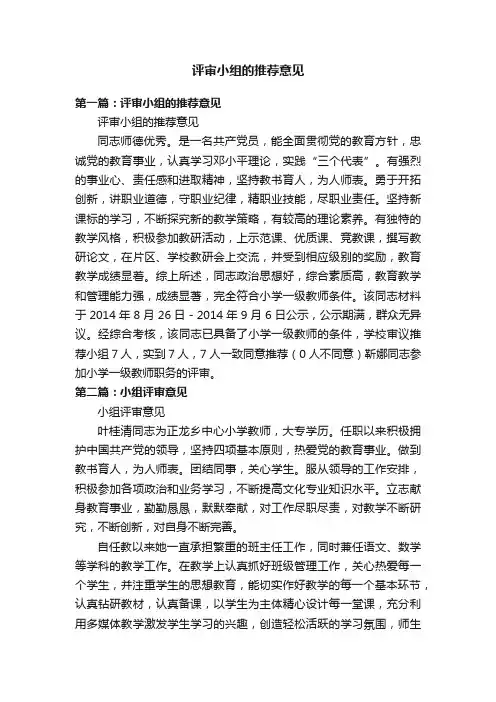评审小组的推荐意见