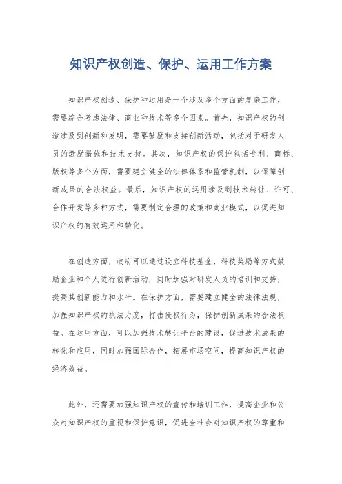 知识产权创造、保护、运用工作方案