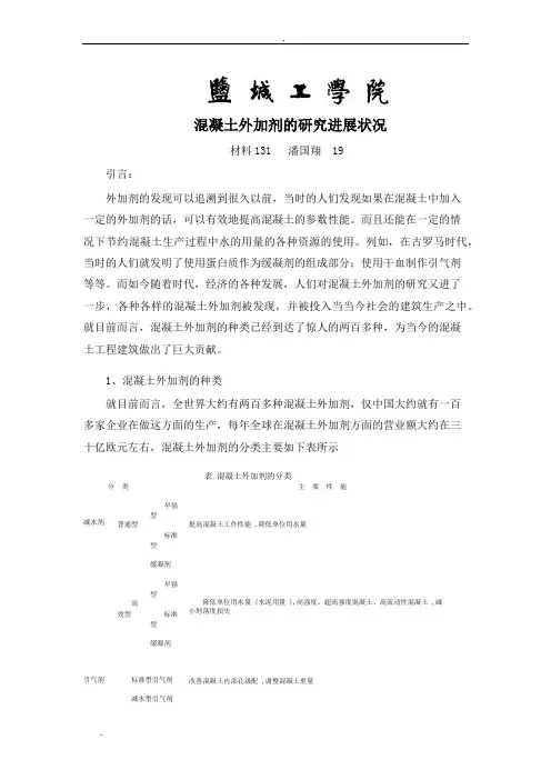 混凝土外加剂研究进展论文