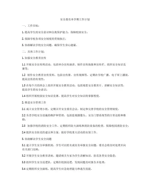 安全委员本学期工作计划