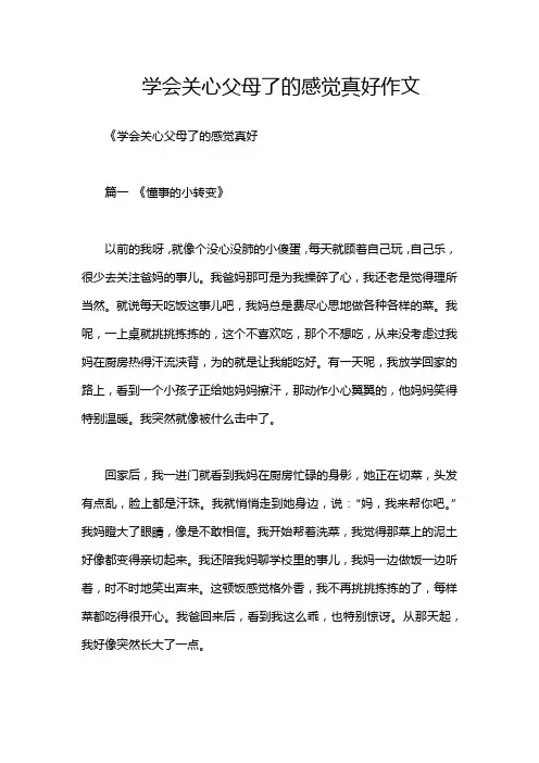 学会关心父母了的感觉真好作文